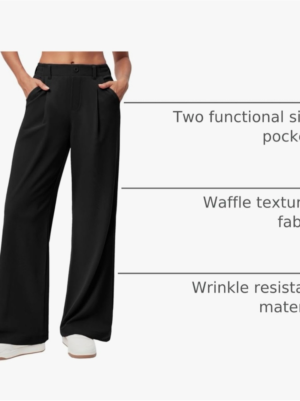 Women's Wide-Leg Black Pants with High Waist and Pockets